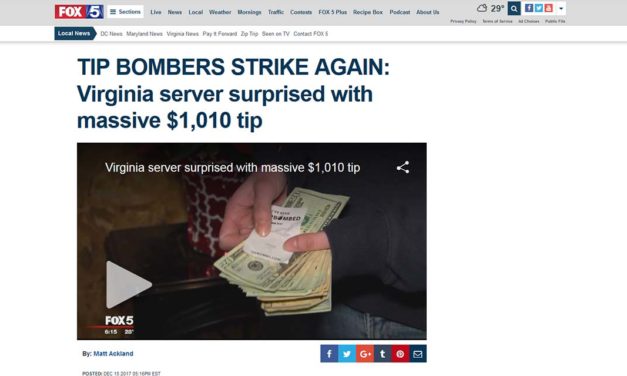 FOX5DC: TIP BOMBERS STRIKE AGAIN: Virginia server surprised with massive $1,010 tip