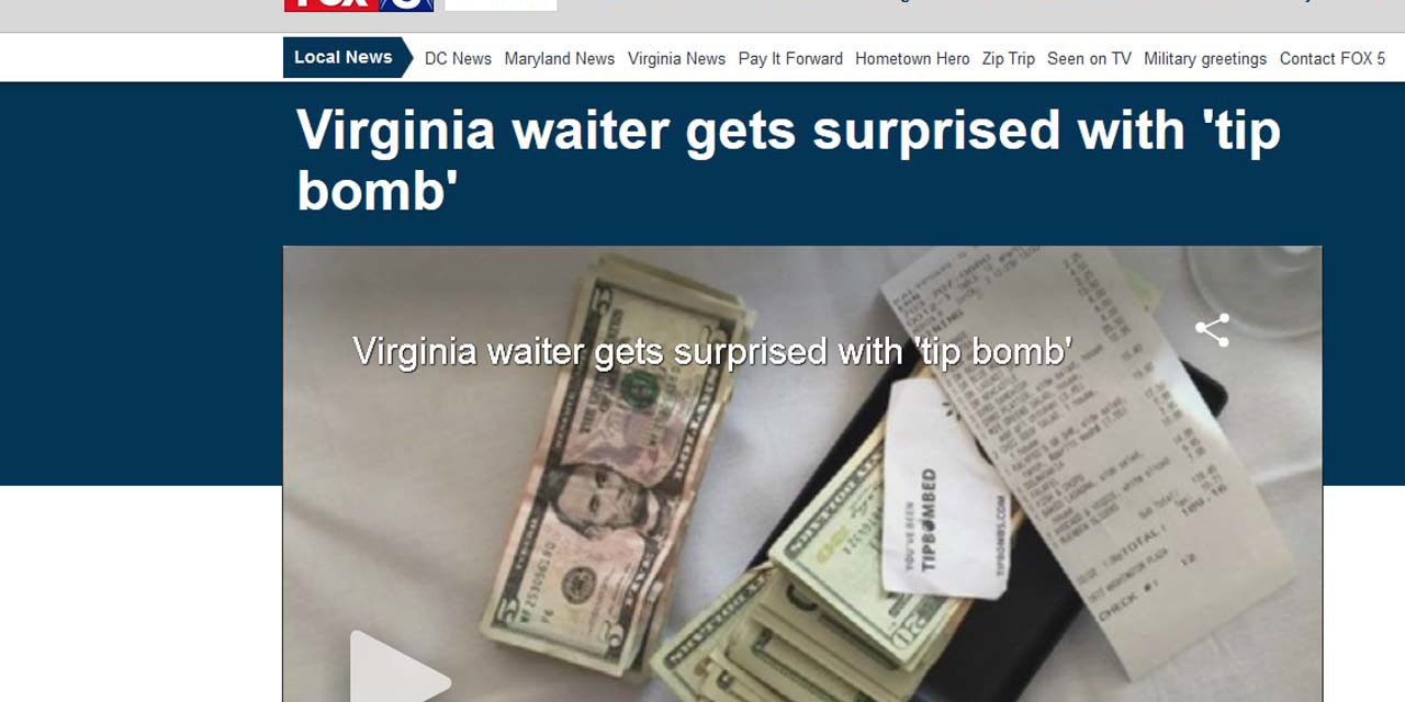 FOX5DC: Virginia Waiter Gets Surprised with TIPBOMB